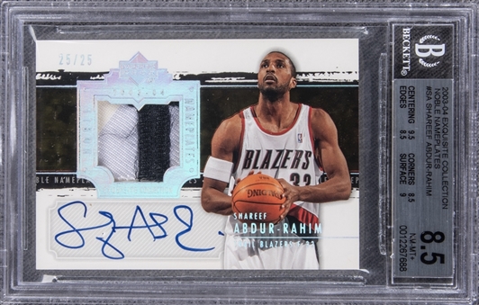2003-04 UD "Exquisite Collection" Noble Nameplates #SA Shareef Abdur-Rahim Signed Game Used Patch Card (#25/25) – BGS NM-MT+ 8.5/BGS 10